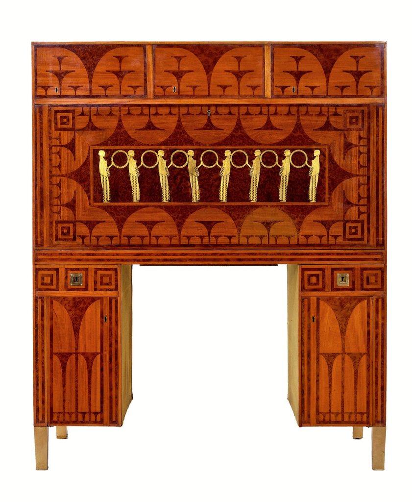 NouveauDeco's tweet photo. Secessionist desk with a 'disappearing' chair from 1903 by Koloman Moser (1868-1918), Vienna, Austria. https://t.co/T5qhQFbLGM
