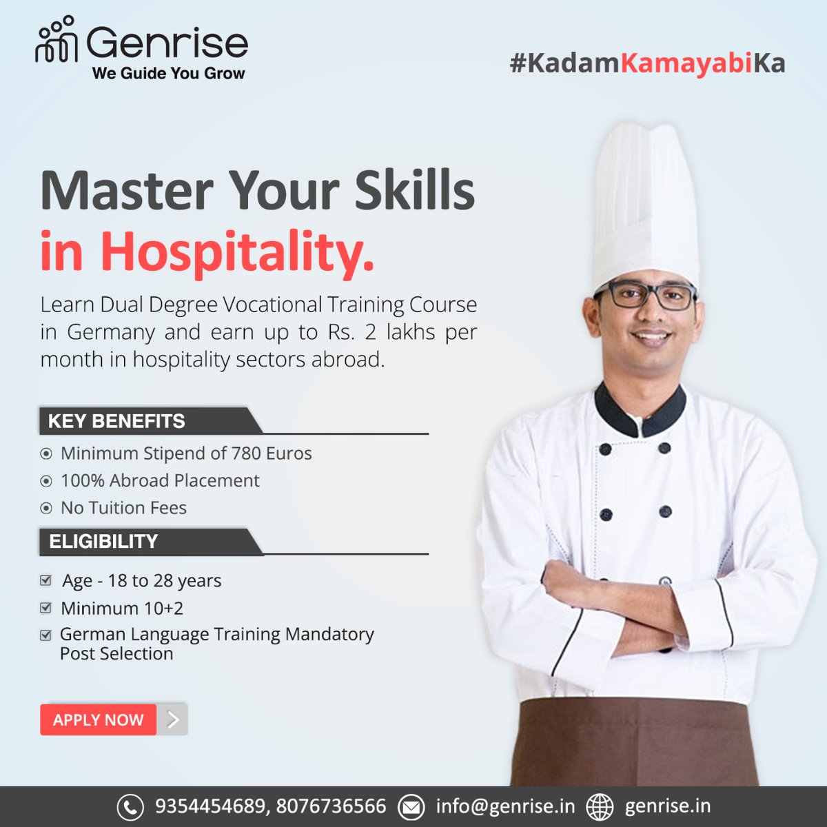 GenriseGlobal's tweet image. Hey there Dreamers! Become a Hospitality Professional in Germany and work as a Hotel Admin, Restaurant Admin, Cooks/ Chefs, System Gastronomy &amp;amp; much more after 10+2 with our Dual Degree Vocational Training in Hospitality.
For more visit - bit.ly/31SY3zt
#CareerInGermany