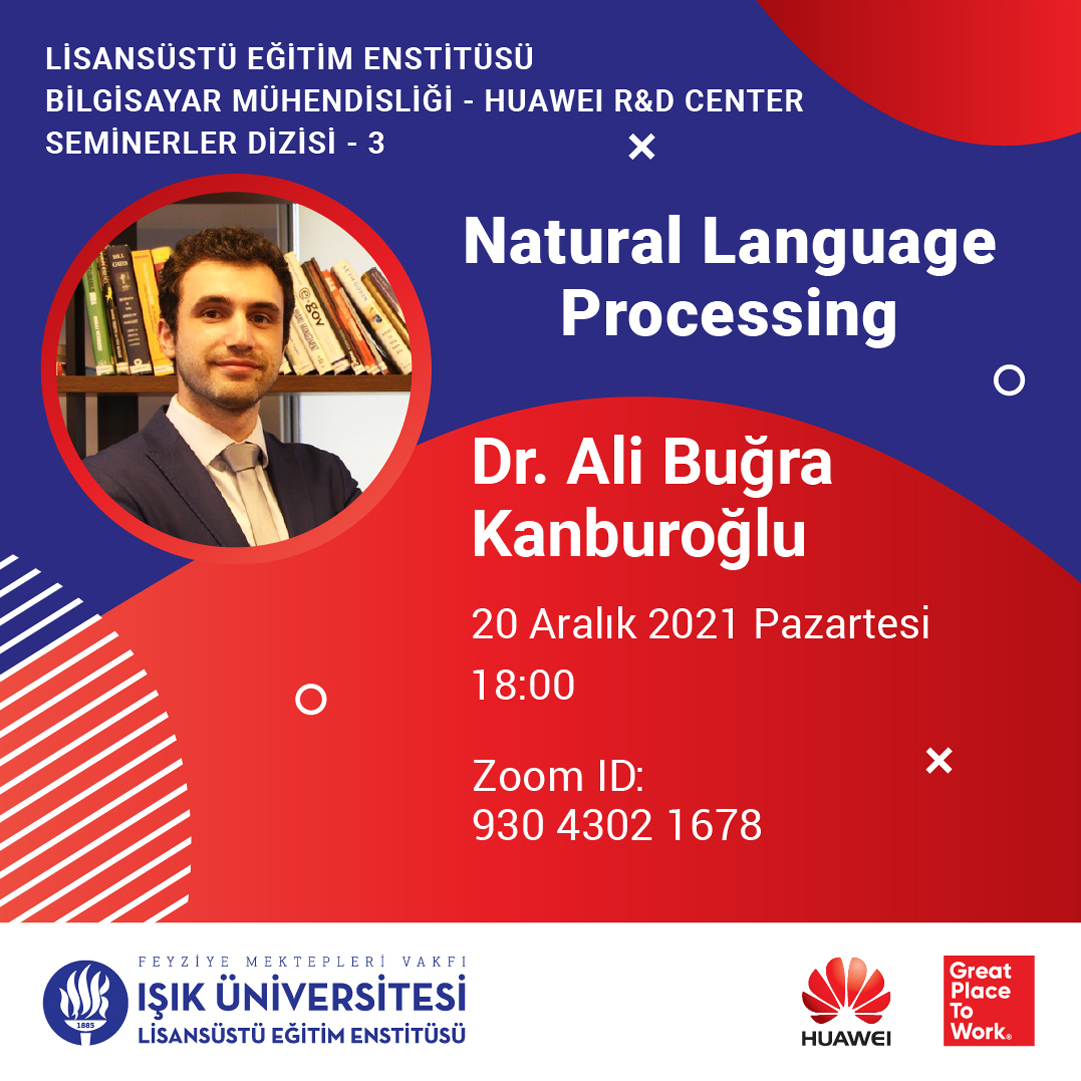 Bilgisayar Mühendisliği programımız ve Huawei işbirliği ile gerçekleşen seminer serisinin bu ayki konusu 'Natural Language Processing'. İlgilenen herkesi bekliyoruz. #Huawei #naturallanguageprocessing