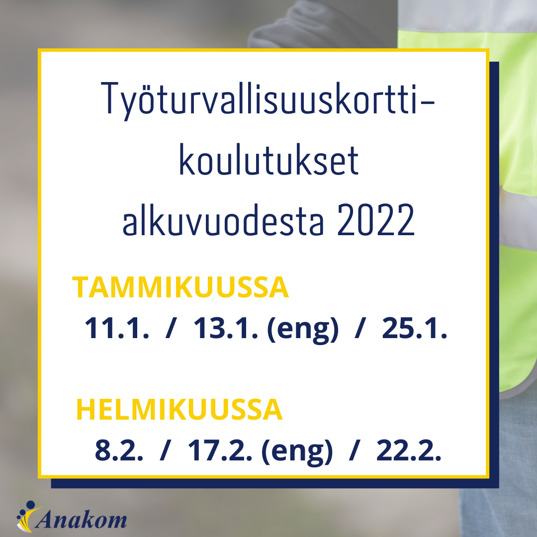 Otahan alkuvuoden työturvallisuuskoulutusten päivämäärät talteen tästä! #anakom #työturvallisuuskortti