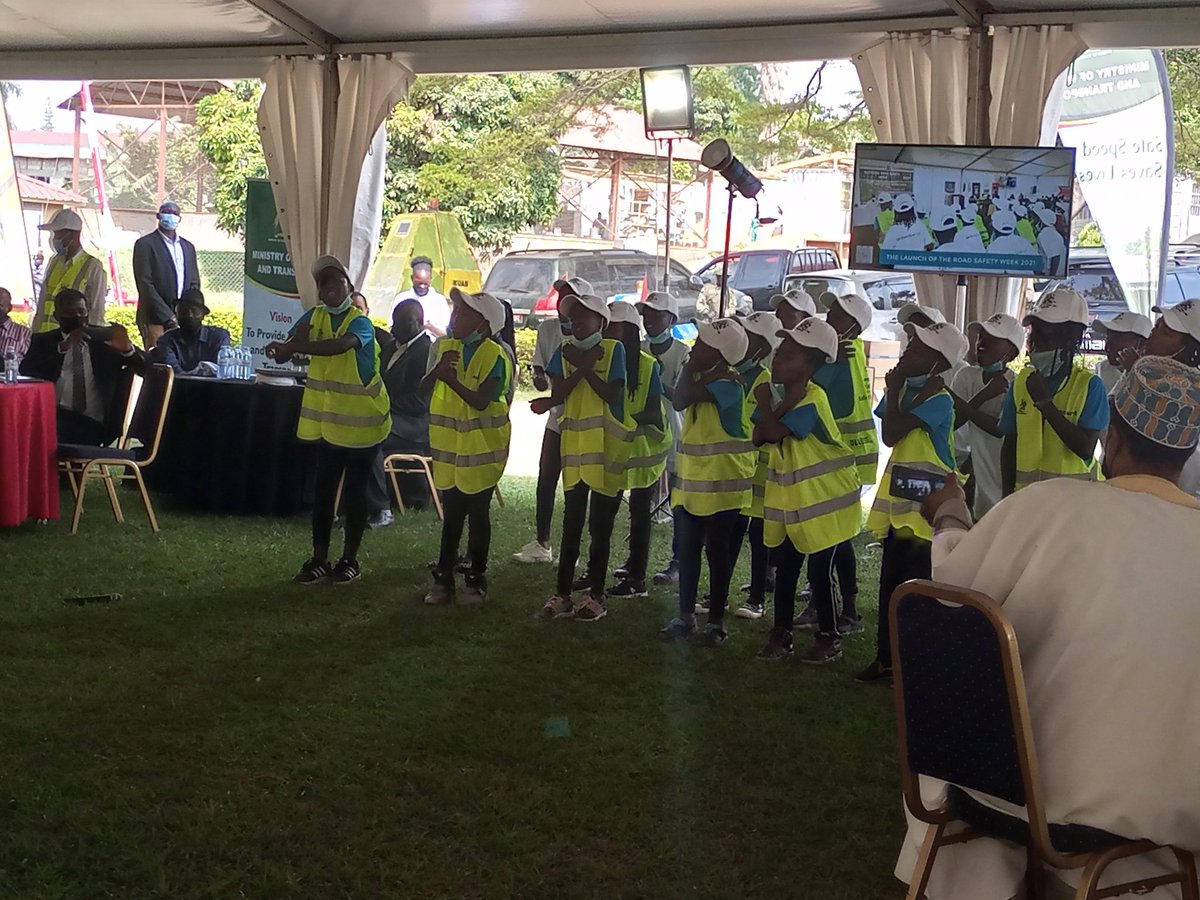 The Hon Minister of Works and Transport, General Katumba Wamala, Civil Society Organisations and other key stakeholders in Road safety taking part in the National Roadsafety week 13th_19th Dec 2021 compaign at UNRA grounds Kyambogo.