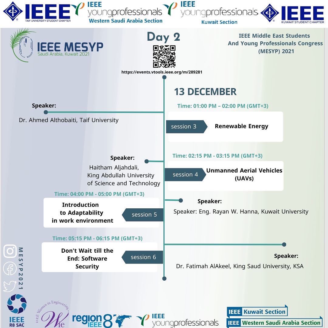 Electric_Engg's tweet photo. لا تفوت اليوم 2 لمؤتمر @mesyp2021  جلساته متضمنة:
• #الطاقة_المتجددة 
يقدمها @althobaiti 
• الطائرات بدون طيار (المسيرة)
يقدمها هيثم الجحدلي
• مقدمه لتكيف ببيئة العمل 
يقدمها م. ريان حنا 
• لاتنتظر لنهاية: أمن البرمجيات
تقدمها @fyakeel 
سجل مجاناً:
https://t.co/MQatOgOQIm https://t.co/YRa8WVO1eu