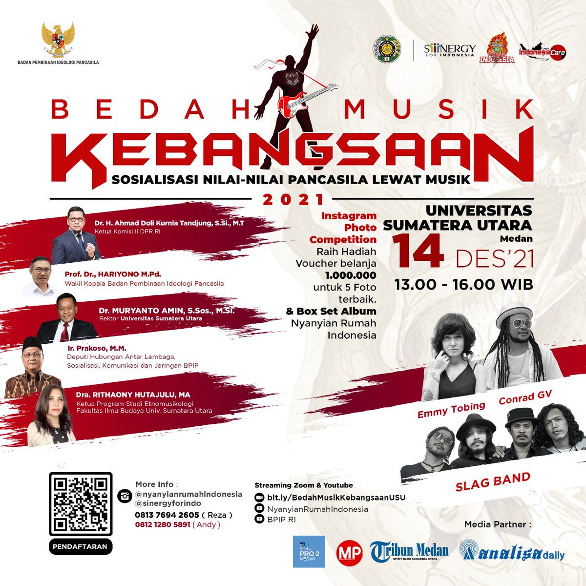 Vacuum_Noise's tweet photo. [BEDAH MUSIK KEBANGSAAN 2021]
Horas Kota Medan, yuk hadiri Bedah Musik Kebangsaan: Sosialisasi Nilai-nilai Pancasila Lewat Musik di Universitas Sumatera Utara.

Hari/Tanggal : Selasa, 14 Desember 2021
Pukul : 13.00 - 16.00 WIB
Zoom : https://t.co/0V171o4vfK 
#BedahMusikKebangsaan https://t.co/ZQ2x8RDpF5