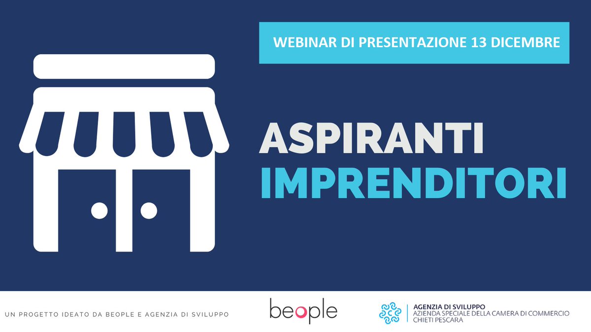 AgsvilCHPE's tweet photo. Sei un aspirante #imprenditore? 
📌Ti aspettiamo oggi, alle 17.00⏰ al #webinar di presentazione percorso #accelerazione Modelli di #business per aspiranti imprenditori, con #Beople, prima azienda di #BusinessDesign in #Italia 
Iscriviti:👉https://t.co/fFg5cJiyc1
#EENCanHelp https://t.co/7LmwxFLWHT
