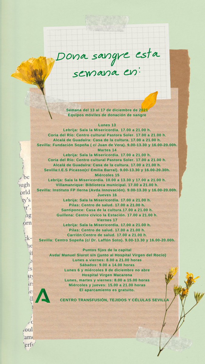 Se necesita SANGRE de todos los grupos, no te olvides de #donarsangre, que mejor regalo para estas fechas que regalar VIDA, #haztedonantedesangre. <a href="/Hdad_Pasion/">Archicofradía Sacramental de Pasión</a> <a href="/LaExaltacion/">Hermandad de la Exaltación</a> <a href="/manoli_lahaba/">Manoli. CADA LATIDO POR TI😇❤</a> <a href="/DrPerezBernal/">José Pérez Bernal</a> <a href="/pacorob44267408/">pacorobles</a> <a href="/coordtxSevHuelv/">Coordinación de Trasplantes Sevilla-Huelva</a> <a href="/HematoHUVR/">Hematología H. Virgen del Rocío</a> <a href="/hematovmacarena/">Hematovmacarena</a> <a href="/cid_manuela/">Manuela Cid-Cumplido</a>