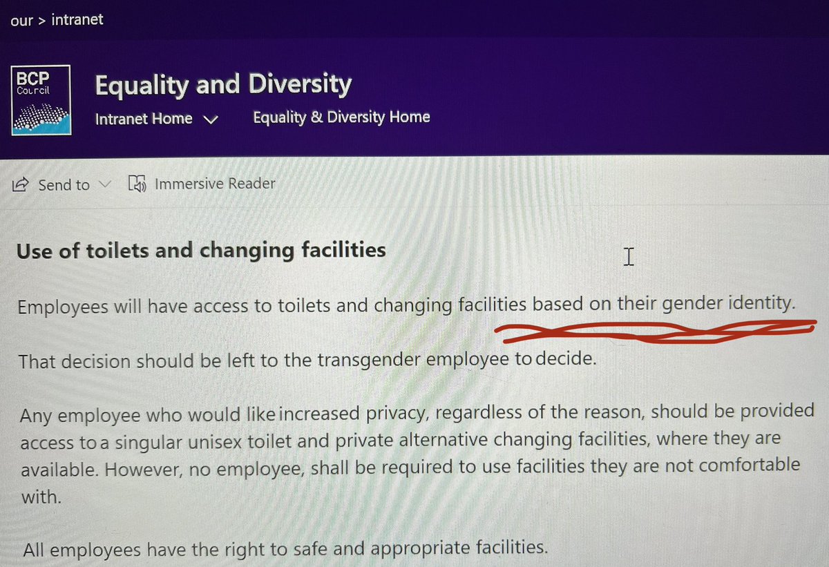 Why is @BCPCouncil #dorset which is supposed to comply with the Equality Act 2010, implementing a policy which allows toilet/changing rooms selection to be based on the nebulous “gender identity” (& as such is erasing womens sex based rights in law). Who gave you this advice? 1)