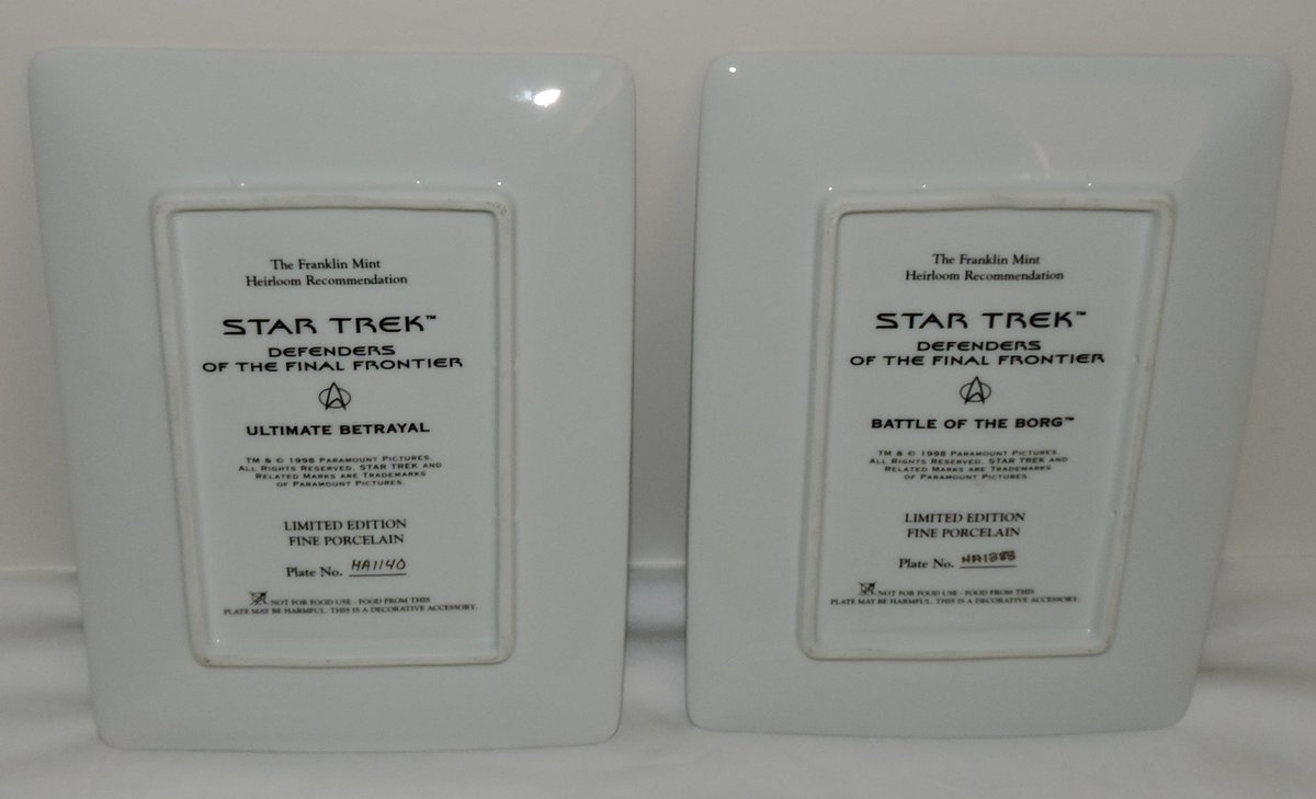 1TrekFan's tweet photo. For some reason tonight I am thinking about my #TomParisPlate on pre-order with @TrekUnlimited, wondering if it will arrive before #Christmas 🤔
In the meantime, here are 2 other #StarTrek plates from the #FranklinMint in 1998: Defenders of the Final Frontier #Voyager and #TNG https://t.co/QMgSQTelja