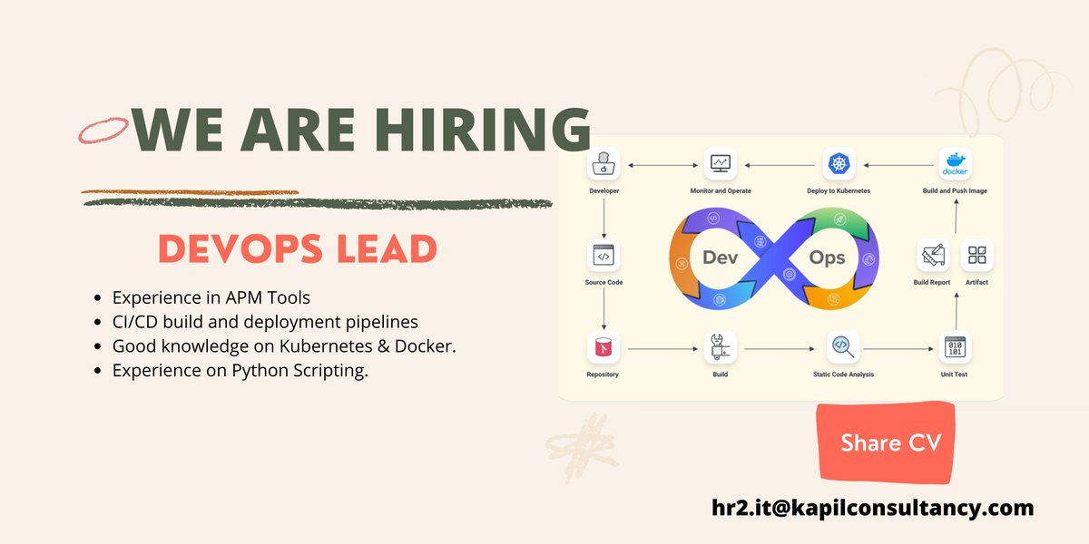 TabasumBano's tweet photo. #DevOps  #hiringalerts
experience : 8Years
#locations : #pune #bangalore
#Compensation:- open to negotiate https://t.co/I3QEVQVJg9
