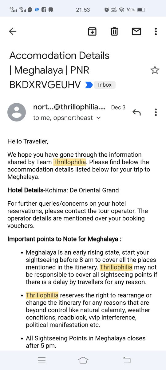 Meg_Chatterjee's tweet photo. Terrible @thrillophilia
 @thrillo_feedback Had the worst experience! @absdaga please revisit your geography lessons. Your mail puts Kohima in Meghalaya!
#thrillophilia #thrillophiliareviews #thrillo_feedback https://t.co/RfvXkJ25Uc