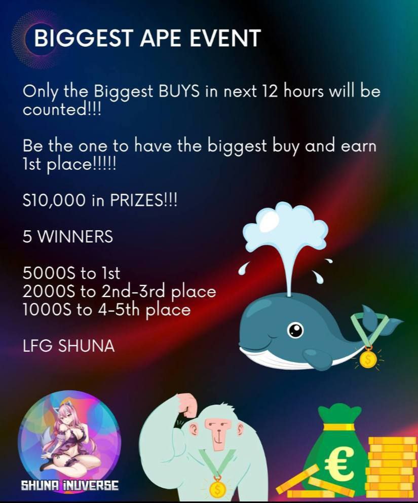 @Shuna_Inuverse #ERC20
Contract: bscscan.com/token/0x804b95…
🚀JUST LAUNCHED

🔥1000 Holders in less than 24 Hr
💰3% Eth Reflections 
✅Safe Solidity Audit
✅Anime #NFT Project
✅#ETH Reflections
✅Doxxed Dev
🔥24 Hour Dev AMA
Wb: shunainuverse.com
TG: t.me/Shunainu