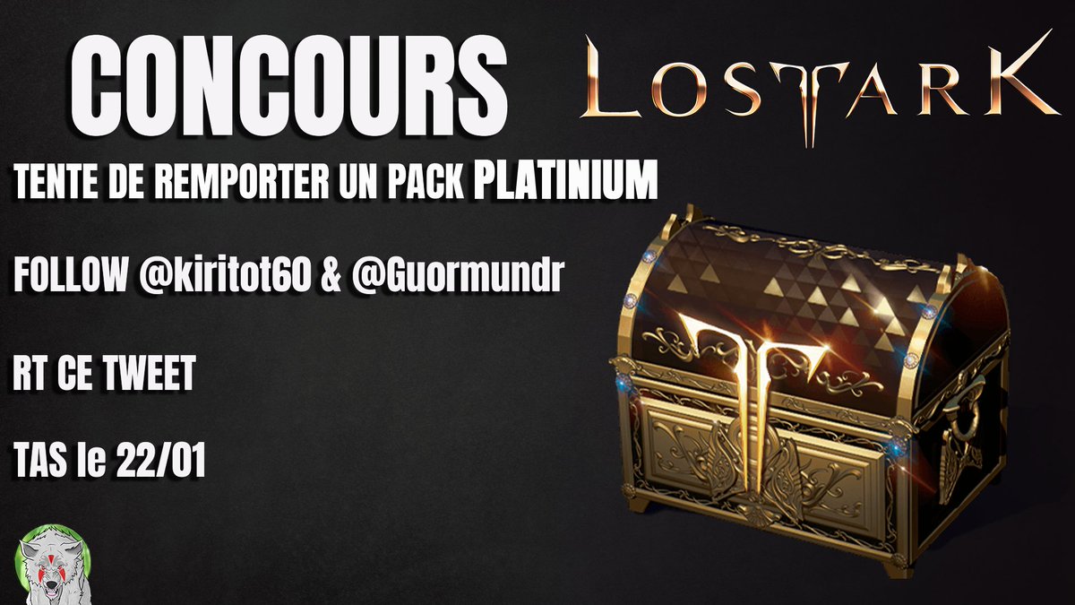 KiriBios's tweet photo. Coucou les Gamers 
Sorti officielle le 11/02/2022 de @playlostark 
Quoi de mieux, pour fêter que de vous offrir le PACK PLATINIUM

Pour participer:
💕Follow @Kiritot60 &amp; @Guormundr 
🔁RT
TAG en commentaire la classe que vous jouerez à la sortie 

TAS le 22/01 
#CONCOURS https://t.co/dlwzJZpmfZ