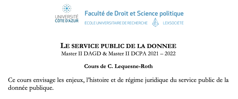 C_LeqRth's tweet photo. Début, à ce jour, du cours de "Service public de la donnée" au sein des masters @Univ_CotedAzur_ @AssoM2DAGD &amp; DCPA. 

👇 Bibliographie sélective regroupant quelques références doctrinales françaises incontournables. 
#OpenData 

Tout autre suggestion bienvenue! https://t.co/thR2oB3MqA
