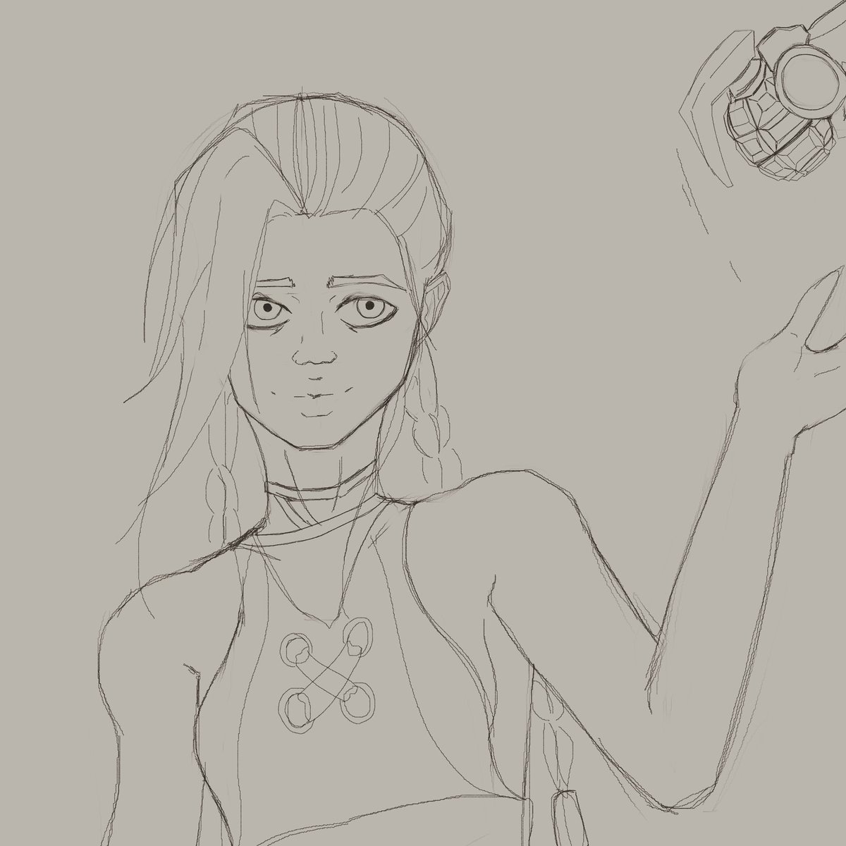NotSyunnie's tweet photo. Haven’t shared any recent drawings in awhile so here’s one from tonight! 

@DocHoonigan 
@Big_cat_rarr 
@riotgames 

#LeagueOfLegendsFanArt 
#Jinx 
#arcanefanart 
#Arcane https://t.co/i1Ou28lb0c