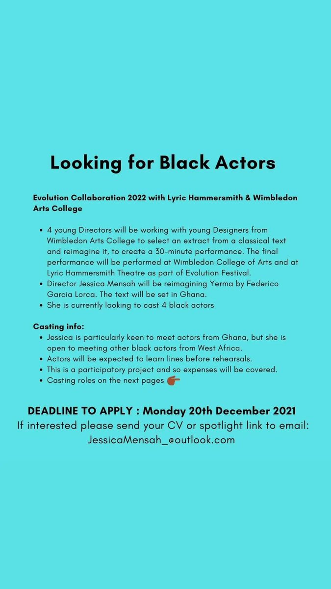 ItsJessMeXx's tweet image. Looking for Black Actors please retweet!!!😊💜CASTING CALLOUT #Yerma  #WestAfrica #Actors #Theatre #callout