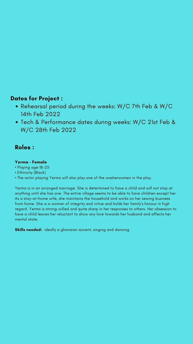 ItsJessMeXx's tweet image. Looking for Black Actors please retweet!!!😊💜CASTING CALLOUT #Yerma  #WestAfrica #Actors #Theatre #callout