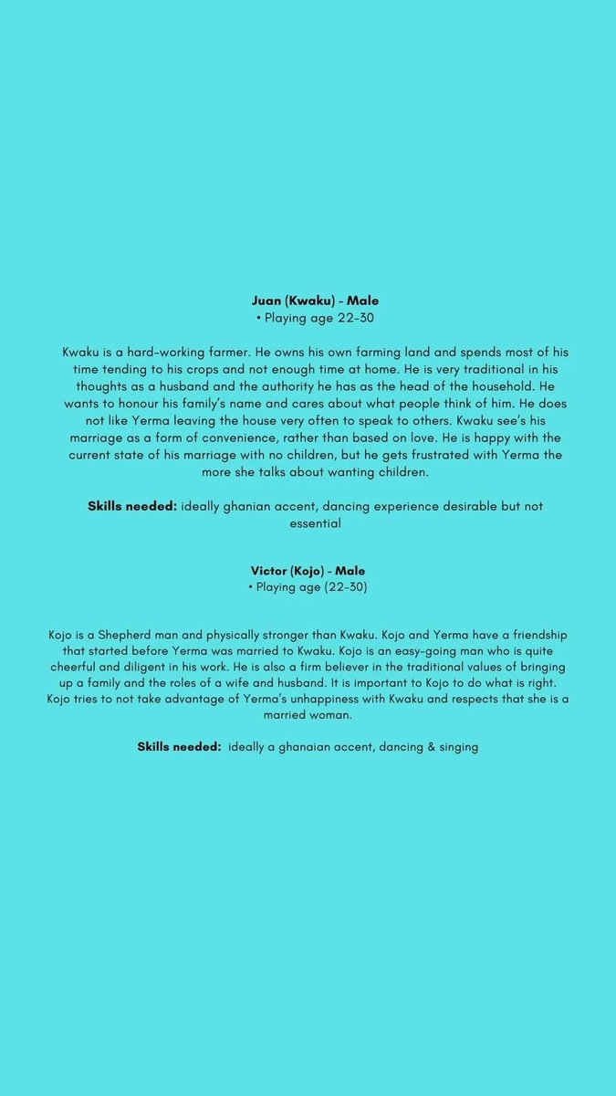 ItsJessMeXx's tweet image. Looking for Black Actors please retweet!!!😊💜CASTING CALLOUT #Yerma  #WestAfrica #Actors #Theatre #callout