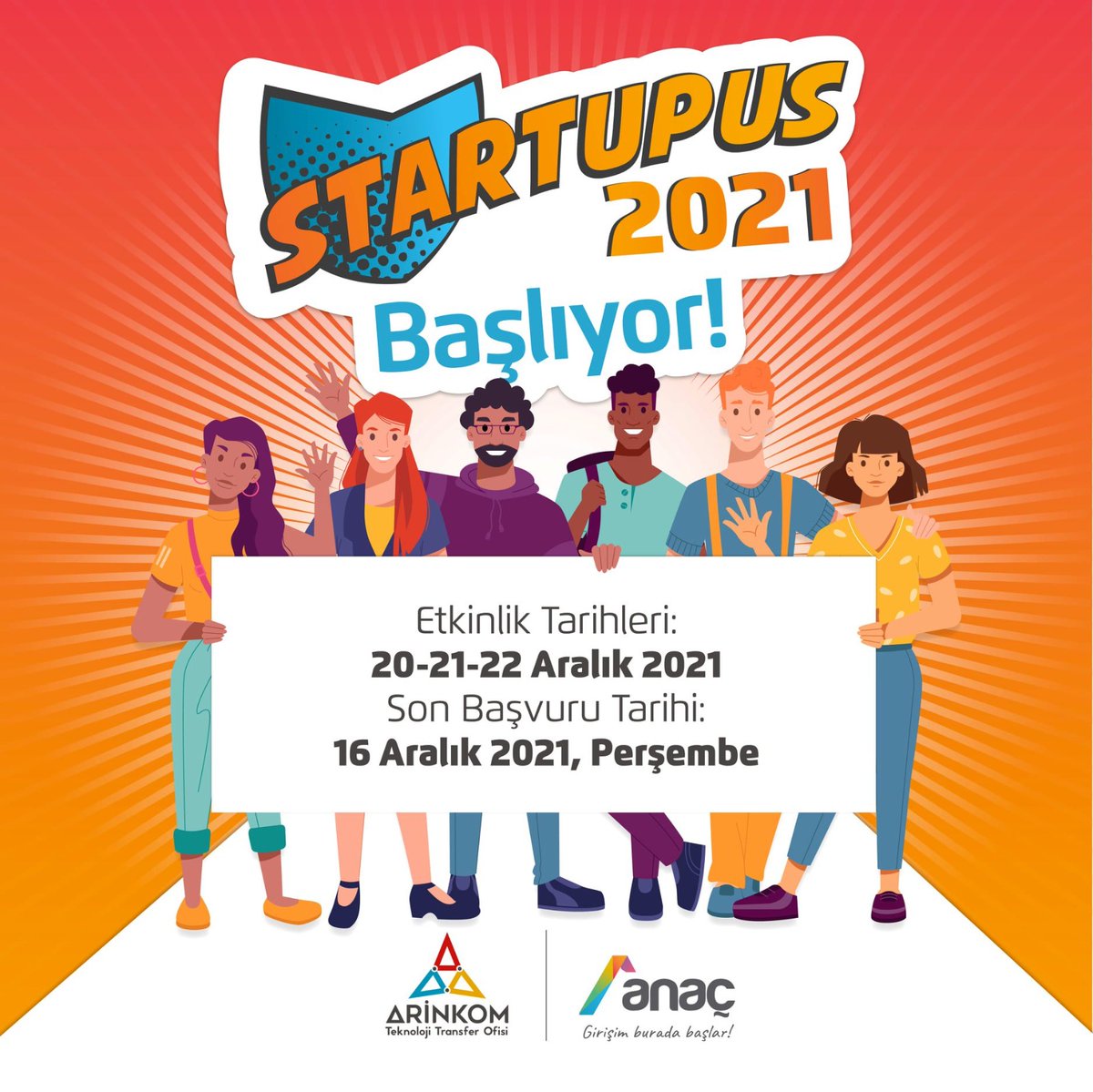 Anadolu_Univ's tweet photo. STARTUPUS Girişim Atölyesi 2021 Başvuruları Devam Ediyor!

Teknoloji ve inovasyon tabanlı iş fikrini STARTUPUS ile geliştir, ödülün sahibi ol!

Son Başvuru Tarihi: 16 Aralık 2021, Perşembe saat 18:00

#STARTUPUS #STARTUPUS2021

Başvuru için 👇
https://t.co/dvq1gEvOO5... https://t.co/Jb3pLzNFjY