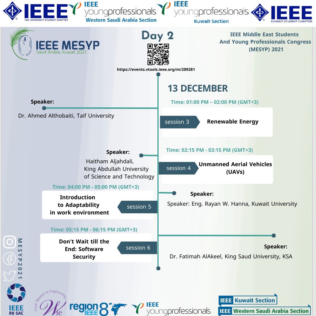 IEEE_KSC's tweet photo. لا تفوت اليوم 2 لمؤتمر @mesyp2021  جلساته متضمنة:
• #الطاقة_المتجددة 
يقدمها @althobaiti 
• الطائرات بدون طيار (المسيرة)
يقدمها هيثم الجحدلي
• مقدمه لتكيف ببيئة العمل 
يقدمها م. ريان حنا 
• لاتنتظر لنهاية: أمن البرمجيات
تقدمها @fyakeel 
سجل مجاناً:
https://t.co/xkSyGPz4Sn https://t.co/JqjE0dxSEu