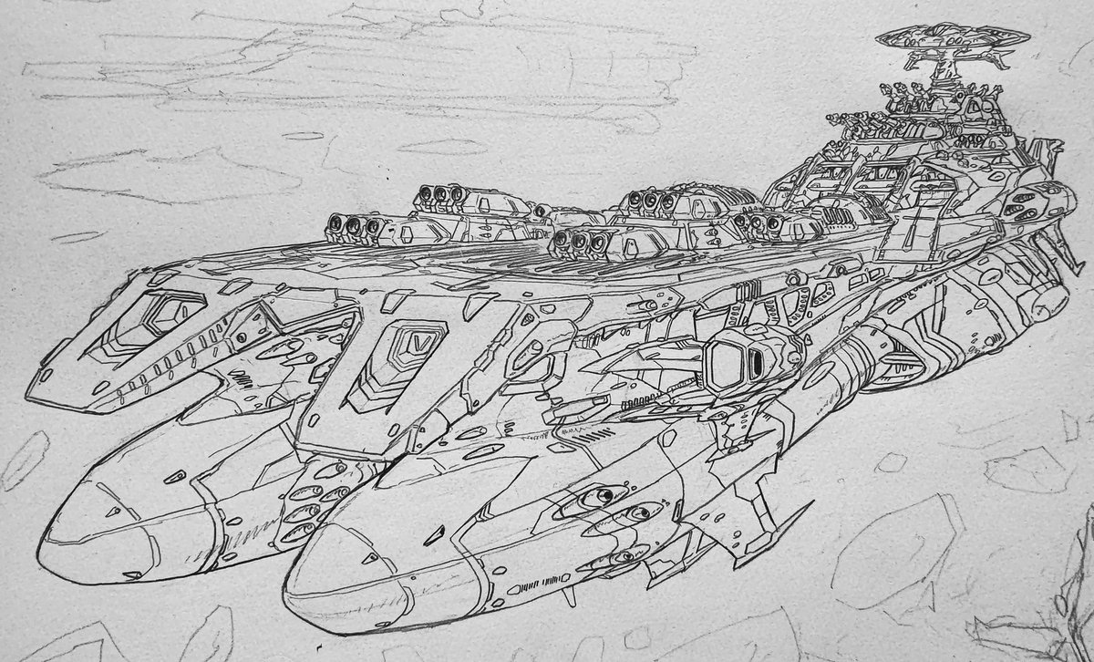 地球艦ばっかし描いてきたので、ガミラス艦のディテールなんもわからんになっている🤔 