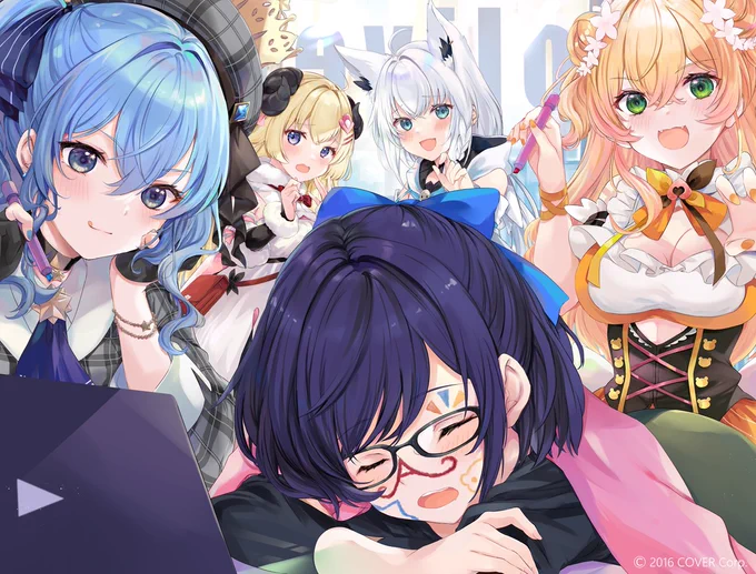 「ホロライブ・カレンダー2022」の9月をAちゃん、すいちゃん、ねねちゃん、フブキちゃん、わためちゃんで配信の裏側をテーマに担当させて頂きました。コミケ99ホロライブ様の企業ブースにて発行予定です。豪華なので是非お手に取ってくれると嬉しいです🙏 