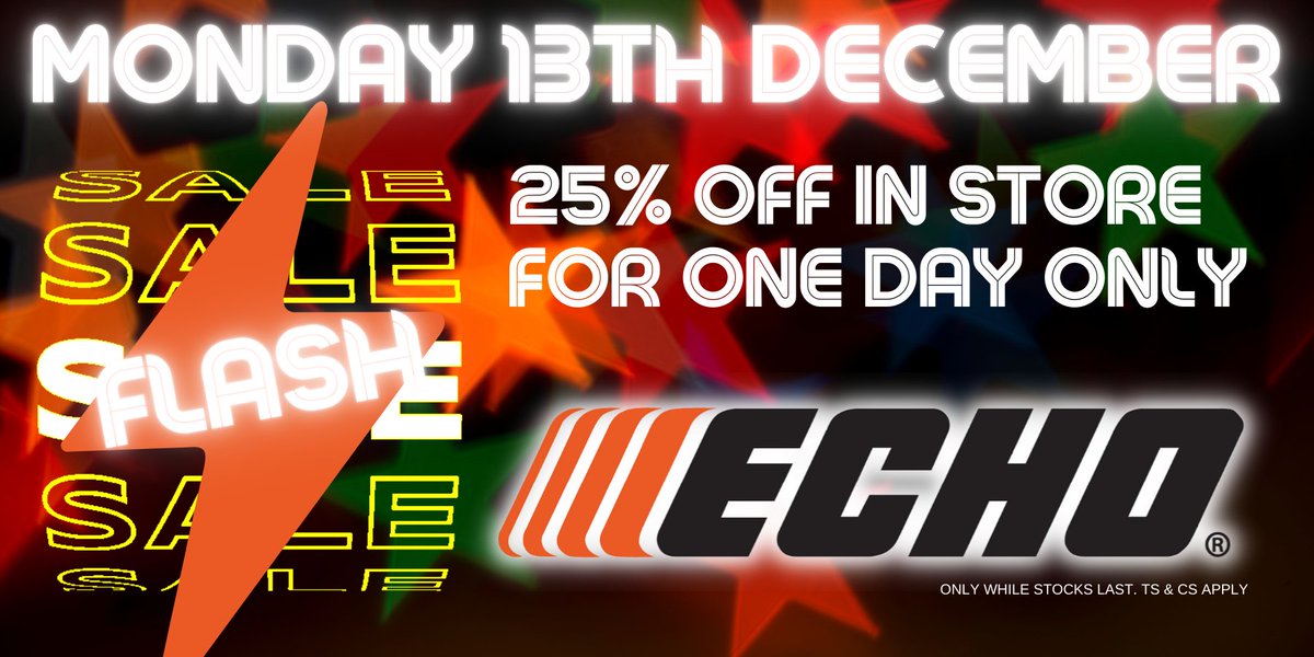 ElmstarTM's tweet photo. 𝗧𝗢𝗗𝗔𝗬 𝗢𝗡𝗟𝗬
𝟭𝟮 𝗗𝗮𝘆𝘀 𝗼𝗳 𝗖𝗵𝗿𝗶𝘀��𝗺𝗮𝘀 - 𝗗𝗮𝘆 𝟭
25% off all ECHO product in stock in our showroom - 8am to 5pm today only! Pop in or call us on 01803 813281 
#flashsale #christmas #gardening #discounts #sales https://t.co/1qf7RrMAJ8