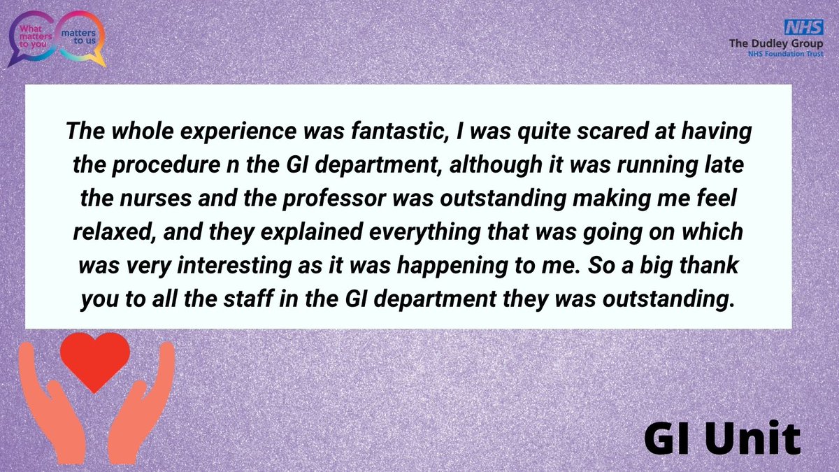 DGFT_PTEX's tweet photo. #MotivationalMonday Well done to our GI Unit for receiving such fantastic feedback about the care and treatment we provide! @DgftEndoscopy @michell93374889 @jillfaulkner65 @MarySextonNHS @DudleyGroupNHS @DudleyGroupCEO #WhatMattersToMe #PatientCare https://t.co/hEWvYkDx7g