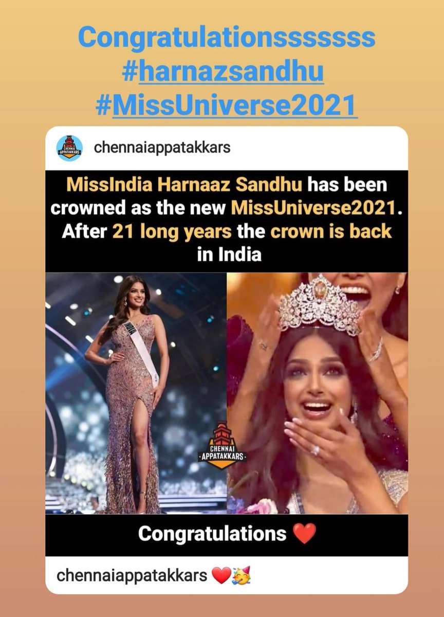 jayatibhatia7's tweet photo. #Congratulationsssss #harnaazkaursandhu #MissUniverse2021 ..... https://t.co/5b7z7THrwg