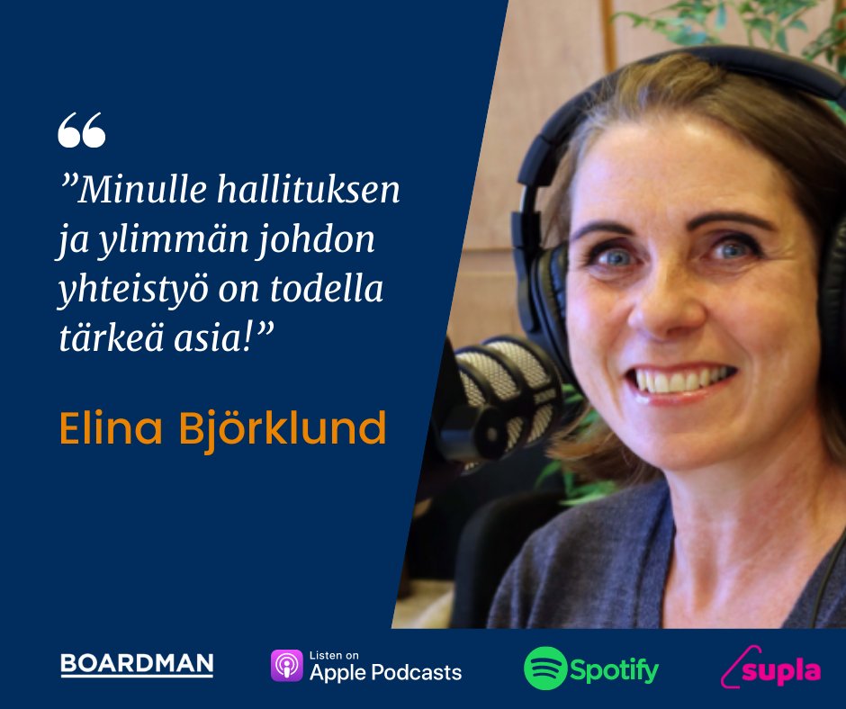 "Minulle hallituksen ja ylimmän johdon yhteistyö on todella tärkeä asia!" <a href="/Reima_official/">Reima</a> tj:n Elina Björklundin mukaan hallituksen jäsenet ovat todella arvokkaita sparrauskumppaneita kansainvälistymismatkalla. Kuuntele jakso! boardman.fi/uutiset/hallit…