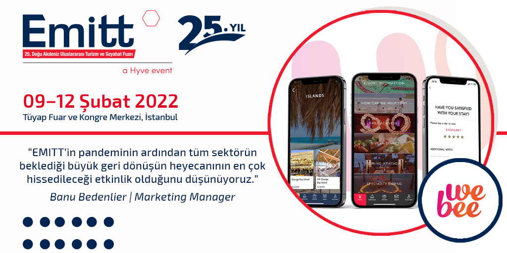 emitt_istanbul's tweet photo. 📱 Oteller ve misafirleri arasında dijital bir köprü olan 𝗪𝗲𝗕𝗲𝗲 #Emitt2022’de yerini aldı!
📌#EMITT'i ziyaret ederek WeBee’nin hizmetleri hakkında detaylı bilgi alabilirisiniz!
https://t.co/4MkuMe67gR
#otel #misafir #dijital #etkileşim #turizm #konaklama #webee @getWebee https://t.co/NfT6pIIcHs