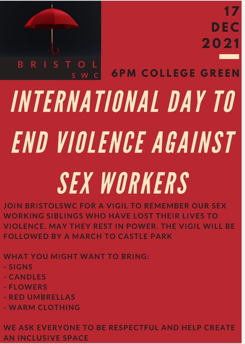 BristolSWC's tweet photo. Join us Dec 17th outside College Green for a vigil.
#OneWeekofAction to help end violence against sex workers:
Day 1. Fill out the public consultation and support the labour rights of sex workers and the right to work safely free from persecution:
 https://t.co/JvMd4fSBHM https://t.co/WCyVbZyySu