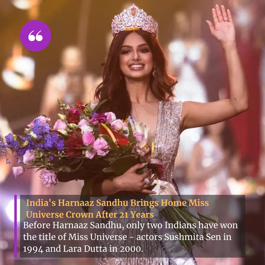 Newsinheadline_'s tweet photo. India's Harnaaz Sandhu Brings Home Miss Universe Crown After 21 Years.

#newspressreader #breakingnews #latestnews #MissUniverse2021 #HarnaazSandhu #MissUniverse #70thMissUniverse. https://t.co/GAp8NpYijf