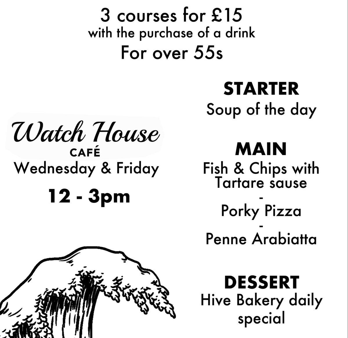 WatchHouseCafe's tweet image. Silver Surfer deal is still on at the Watch.🏄‍♀️
Every Wednesday and Friday 12pm-3pm. 
Book now, or walk in. 
#Bargin #Meal #Cafe #Lunch