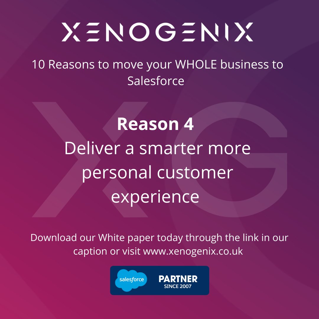 Step 4 of our 10 Reasons to move your WHOLE business to Salesforce teaches you personalise your communications and enhance the customer experience. Read more here: https: //lnkd.in/dMT56Kz