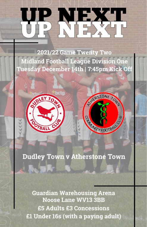 DudleyTownFC's tweet photo. 𝗨𝗣 𝗡𝗘𝗫𝗧!

Less than 36 hours until we’re back in action, with table topping Atherstone Town the visitors. 

Currently boasting a 14 match unbeaten run in the league, it promises to be our toughest test to date. 

Forza Dudley!

#UTR https://t.co/IMJQ9LmnZX