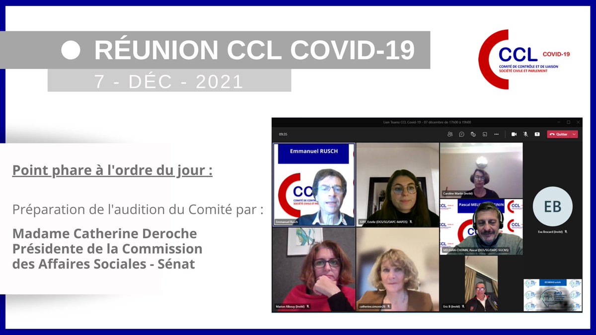 Ce mercredi 15 décembre, le #CCL sera auditionné par la Présidente de la Commission des affaires sociales - Madame <a href="/CDeroche_Senat/">Catherine Deroche</a> 
Notre comité sera représenté par son Président, le Pr  <a href="/RuschEmmanuel1/">Rusch Emmanuel</a> et Mme <a href="/SimoninCatheryn/">Catherine Simonin</a> membre du CCL au titre de <a href="/Fr_Assos_Sante/">France Assos Santé</a> 
#Senat