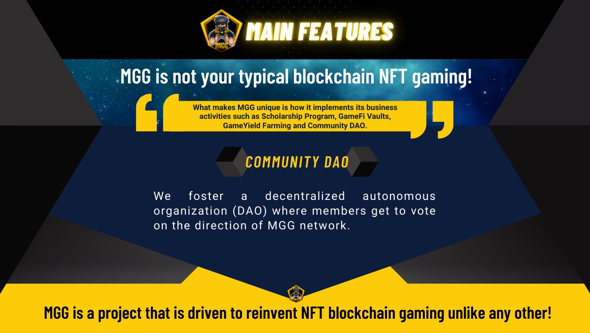 MetaGamingGuild's tweet photo. 🚀MGG is a project that is driven to reinvent NFT blockchain gaming unlike any other! 💥🔥✨

💫What makes MGG unique is how it implements its tactical features like the Community DAO✨

📌Read Full Article:
https://t.co/4dzPID0SMk https://t.co/nafNOqeplS