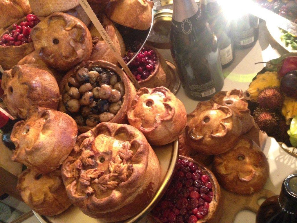 Mrcspies's tweet photo. 4 years ago today,  these pies were sent via courier to @Fortnums part of a huge order pre Christmas.
These were our wonderful "Christmas pies" layers of Turkey and Ham with chestnuts, a middle layer of pork, sage and onion stuffing,  pork jelly topped with sweetened cranberries https://t.co/eMAvyfMkJu