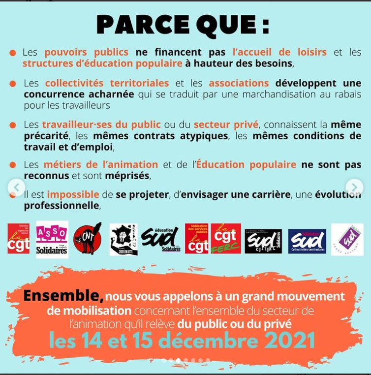 UnionSolidaires's tweet photo. 📌Les métiers de l’animation sont en lutte !
Les salarié-es du secteur de l'animation appellent à la grève les 14 et 15 décembre pour l'amélioration de leur conditions de travail, la reconnaissance de leur métiers et pour la revalorisation de leur salaire ! #animationenlutte https://t.co/cDY8gVmROy