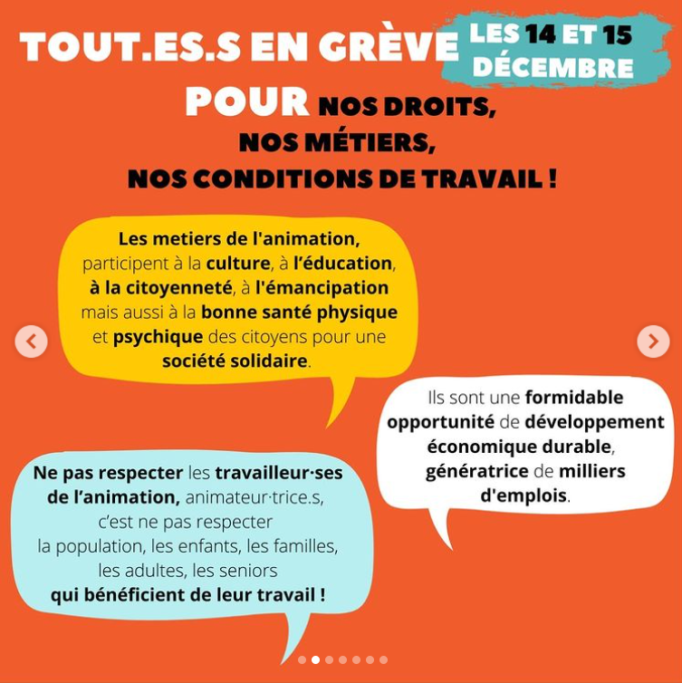UnionSolidaires's tweet photo. 📌Les métiers de l’animation sont en lutte !
Les salarié-es du secteur de l'animation appellent à la grève les 14 et 15 décembre pour l'amélioration de leur conditions de travail, la reconnaissance de leur métiers et pour la revalorisation de leur salaire ! #animationenlutte https://t.co/cDY8gVmROy