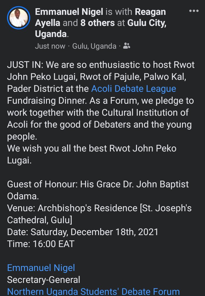 <a href="/AcoliDebate/">Acoli Debate League</a> Fundraising Dinner
