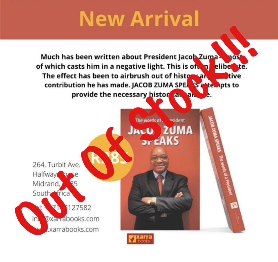 We Apologise. We Are Out Of Stock. Some Book Shops Are Calling For The Book. We Have Pre-orders For Over 2000. Please Be Patient With Us. #PresidentZumaSpeaks
