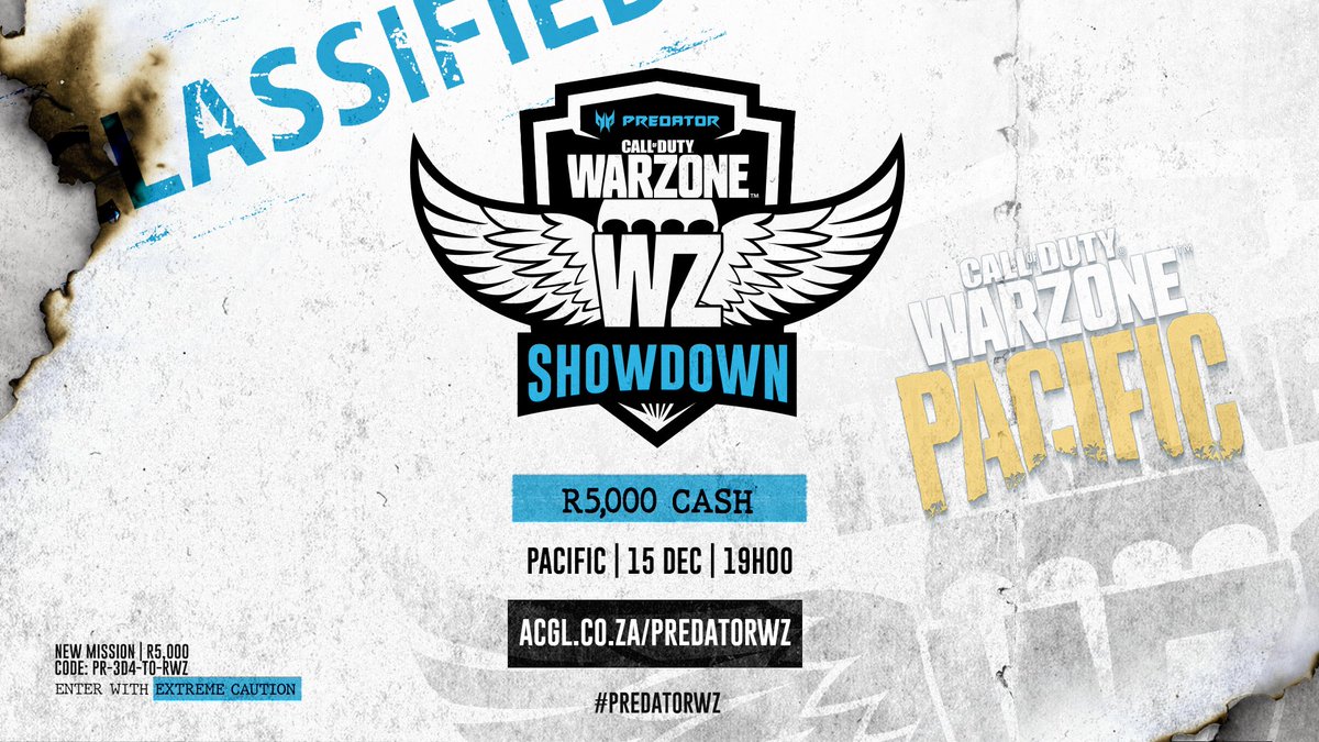 AfricanGaming's tweet photo. 🪂 First cash cup in the Pacific for #Warzone is this Wednesday!

🏆 R5,000 cash up for grabs in #PredatorWZ.

📝 Register your squad for free: https://t.co/ju8V2FzDdL

✅ Free agent options available.

#GamingZA #gaming #SAesports #EsportsZA #esports #AfricanEsports #WarzoneZA https://t.co/CVST6enR8h