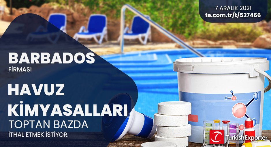 ihracatcomtr's tweet photo. 💡İhracat Fırsatı!

📍Barbados firması, havuz kimyasalları toptan bazda ithal etmek istiyor.

⭐Bu ihracat fırsatının detaylarına erişmek için linke tıkla!
https://t.co/QxKqUzFJr2

#turkishexporter #ihracat #b2b #trade  #havuz #havuzkimyasalları #kimyasal #poolchemical https://t.co/ERRq10UNFC