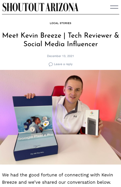 KevinBreezeTV's tweet photo. Excited to be featured in #ShoutoutArizona 🙌

I've been a full-time content creator for several years now and couldn't be where I'm at today without the support of the tech community 💯

Learn more about my story 👉 https://t.co/kerSjgLJBA https://t.co/WLFaDe06Zw
