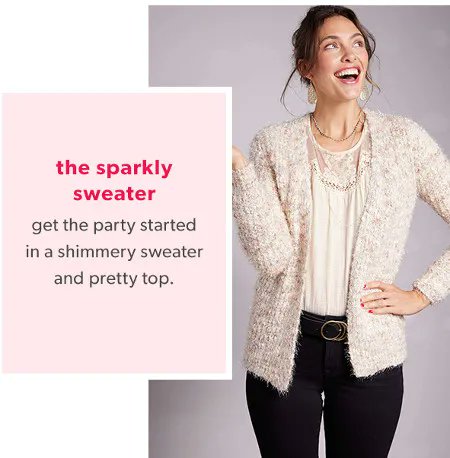 Get the party started in a shimmery sweater from <a href="/maurices/">maurices</a>!