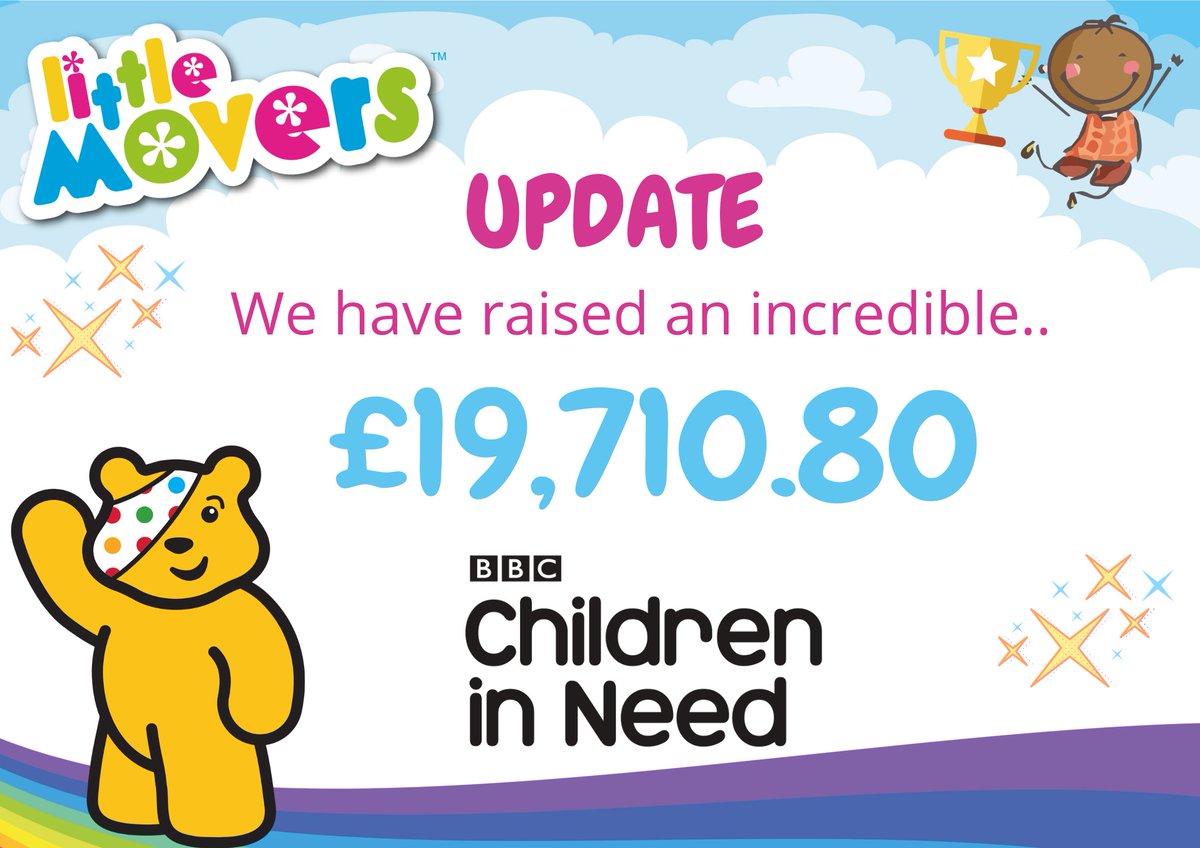 CHILDREN IN NEED UPDATED TOTAL 🎉
More amazing news for a Monday! We have raised an incredible £19,710.80 in our classes across the UK for BBC Children in Need - well done to everyone involved ❤
#littlemovers #childreninneed