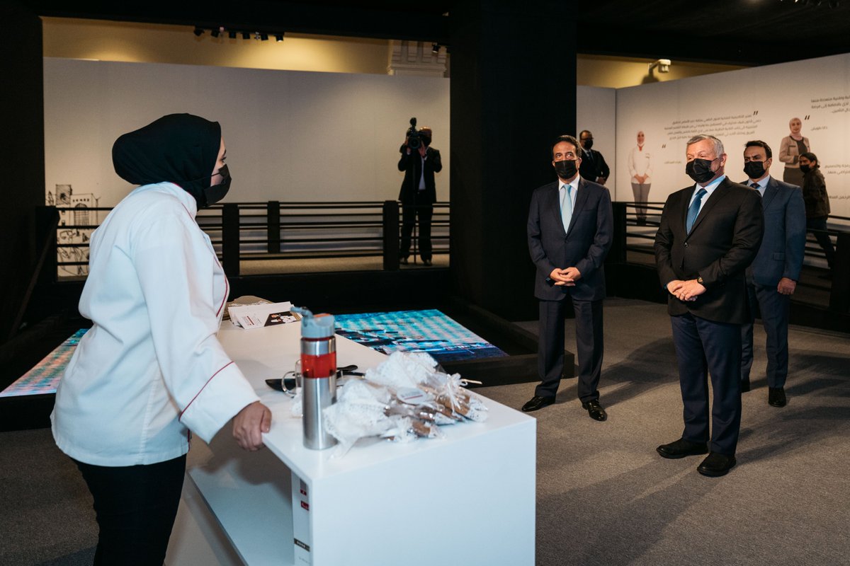 RHCJO's tweet photo. His Majesty King Abdullah II tours booths set up by the King Abdullah II Fund for Development’s young beneficiaries and listens to their ideas and suggestions, during KAFD’s 20th anniversary celebration #Jordan https://t.co/nHO0RHYwnq