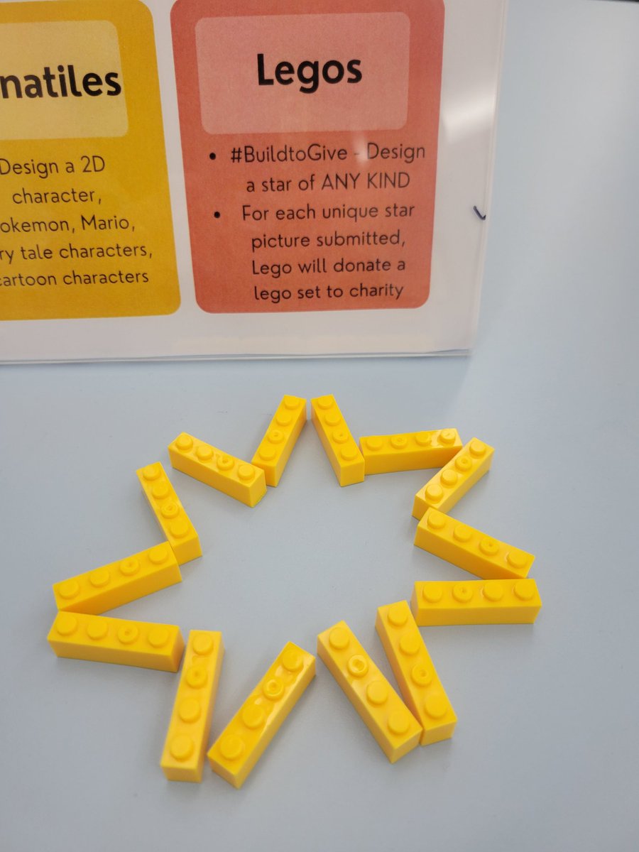 bebensee_lib's tweet photo. Look what has been added to our #librarystations this week ?! #BuildtoGive Challenge: Create a star (of any shape and size), Ask Mrs. Resendez to take a picture and share, Lego donates lego sets to kids in need! @aisdlibsrv @LEGO_Group @LEGO_Education https://t.co/VRVXpPtOCP