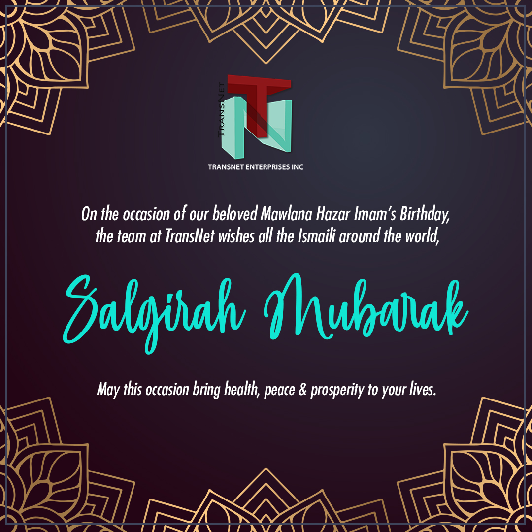 TransNet_Ent's tweet image. On this happy occasion, team TransNet extends warmest wishes to the Ismaili Community around the world.

Salgirah Mubarak!

#TransNet #SalgirahMubarak