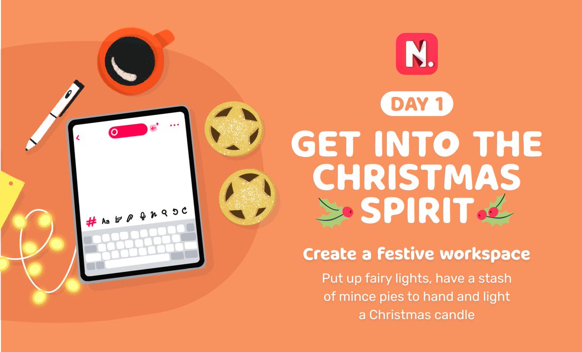 EverythingNoted's tweet image. Create a festive workspace to get into the Christmas spirit. Put up fairy lights, have a stash of mince pies to hand and light a Christmas candle. Fir, mint or pine are great scents to start the day. #studentchristmas #notedapp #hacksforstudents #studenttips #unitips #unihacks